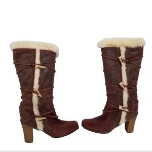 BCBGirls Leather Faux Fur Shearling Healed Boots